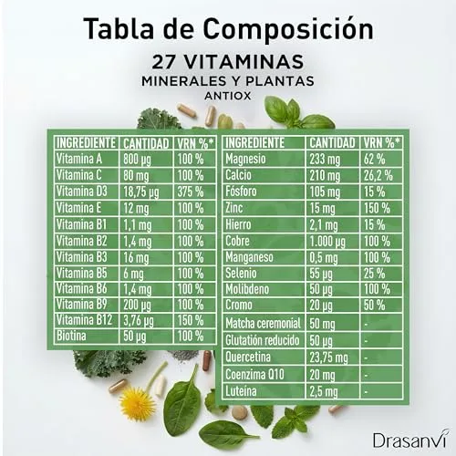 Drasanvi ▫️ Multivitamínico Completo para Homens e Mulheres com 27 Vitaminas 90 Comprimidos 5