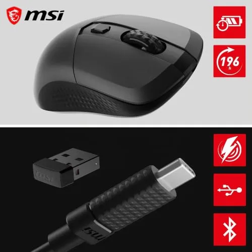 MSI ▫️ Versa 300 - Rato sem fios para jogos 8K - 26 000 dpi ópticos, frequência de amostragem de 8 000 Hz, simétrico, microinterruptores Omron com 60 m por clique, 6 botões, bateria com autonomia de 196 horas, latência de 0,125 ms, RGB 5