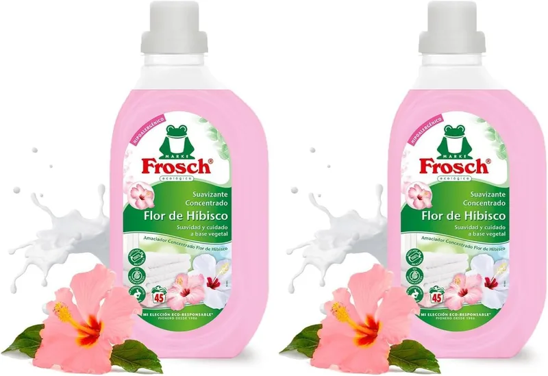 Frosch ▫️ Amaciador líquido orgânico concentrado com flor de hibisco, adequado para roupa branca e de cor, protege e revitaliza a cor e as fibras do tecido, testado dermatologicamente - 900ml
