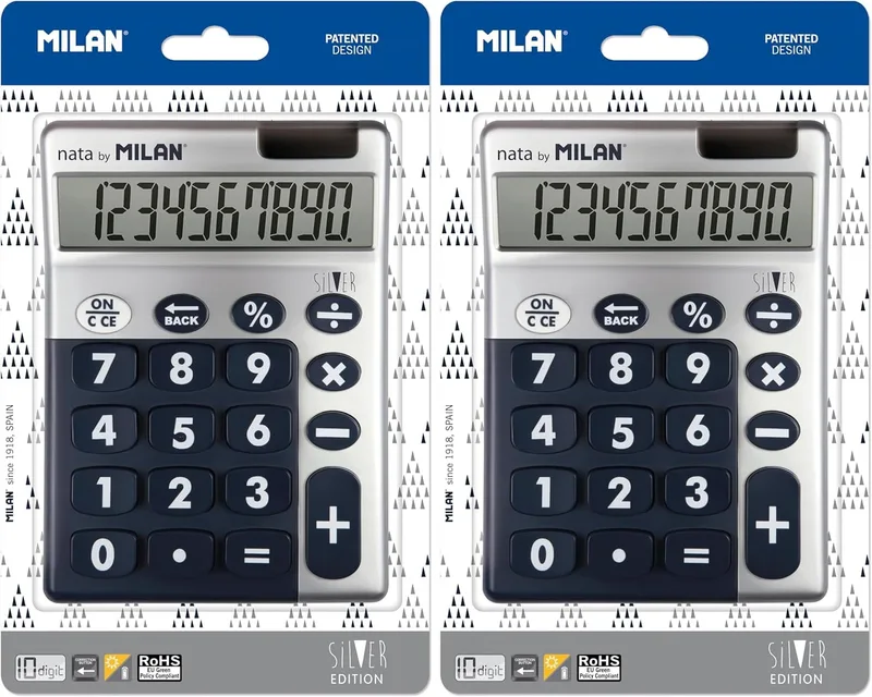 MILAN ▫️ 159906SLBBL - Calculadora, 10 dígitos, prateada e azul (Conjunto de 2)
