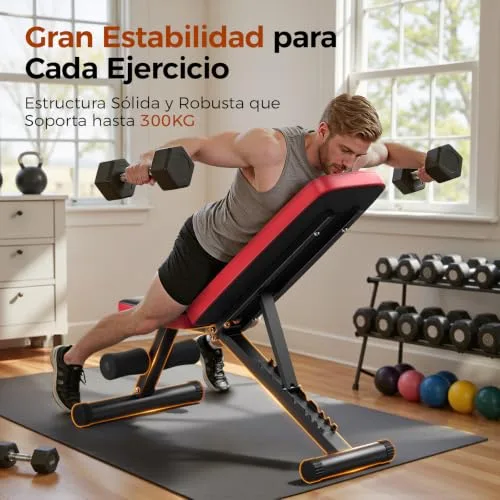 FLYBIRD ▫️ Banco de pesos ajustável para ginásio em casa, capacidade de carga de 300 kg, banco de treino com 8 posições de encosto para peito, ombros e braços 5