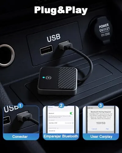 Elinsong ▫️ Adaptador CarPlay sem fios, conversão de cabo para sem fios com USB/Tipo C, Plug & Play, CarPlay sem fios para automóveis Apple compatíveis com iPhone 6+, iOS 10+, para automóveis a partir de 2017 (para iOS) 4