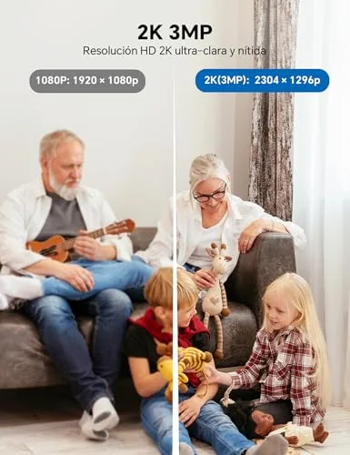 WOLFANG ▫️ Câmara de vigilância interior 2K, câmara de vigilância doméstica Wi-Fi 360° PTZ com acompanhamento, visão noturna e áudio bidirecional, câmara de vigilância para cães, compatível com Alexa, sem mensalidades 3