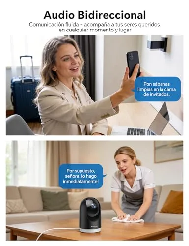WOLFANG ▫️ Câmara de vigilância interior 2K, câmara de vigilância doméstica Wi-Fi 360° PTZ com acompanhamento, visão noturna e áudio bidirecional, câmara de vigilância para cães, compatível com Alexa, sem mensalidades 5
