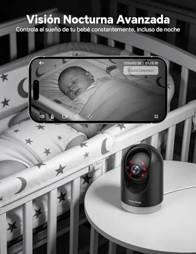 WOLFANG ▫️ Câmara de vigilância interior 2K, câmara de vigilância doméstica Wi-Fi 360° PTZ com acompanhamento, visão noturna e áudio bidirecional, câmara de vigilância para cães, compatível com Alexa, sem mensalidades 6