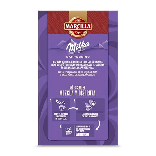Marcilla ▫️ Café Solúvel Mix Cappuccino Sabor Milka | 8 saquetas | 126 g 4