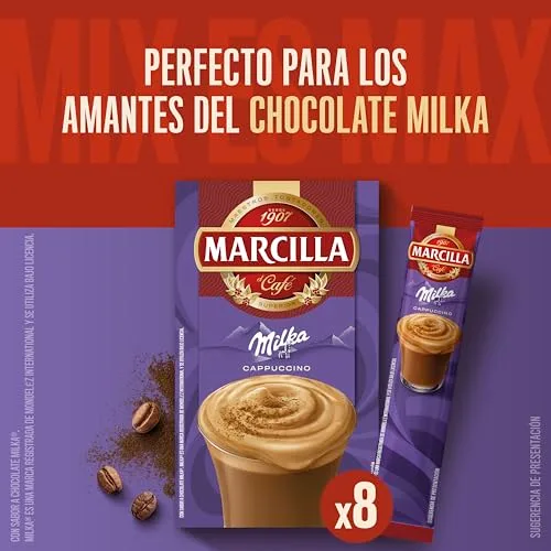 Marcilla ▫️ Café Solúvel Mix Cappuccino Sabor Milka | 8 saquetas | 126 g 5