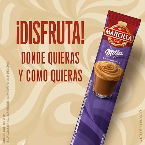 Marcilla ▫️ Café Solúvel Mix Cappuccino Sabor Milka | 8 saquetas | 126 g 7
