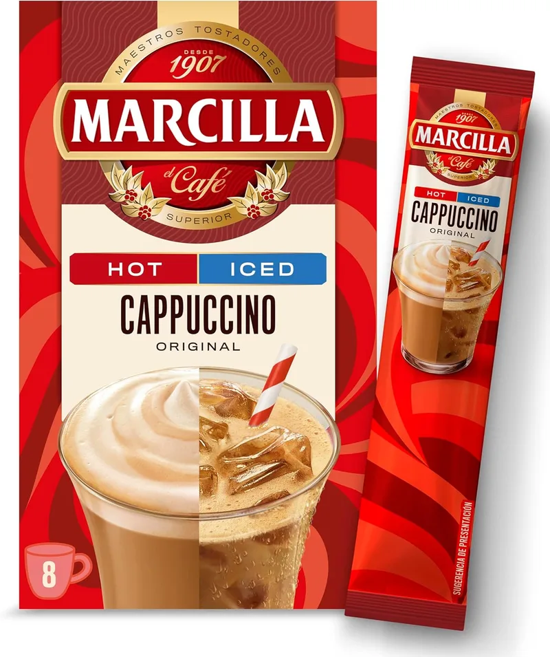 Marcilla ▫️ Café Solúvel Mix Cappuccino Original | Quente e Gelado | 8 saquetas de 17,8 g | 142 g |