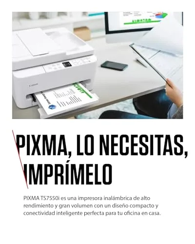 Canon ▫️ PIXMA TS7550I - Impressora multifunções com conectividade Wi-Fi, alimentador automático de documentos (ADF) para 35 folhas e ecrã OLED de 1,42 polegadas. PIXMA Print Plan - Inclui papel fotográfico A4 MP-101, 5 folhas 3