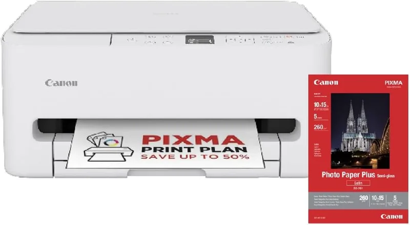 Canon ▫️ PIXMA TS6550I - Impressora multifunções com conectividade Wi-Fi e ecrã OLED de 1,42 PIXMA Print Plan - Inclui papel fotográfico A4 SG-201, 5 folhas
