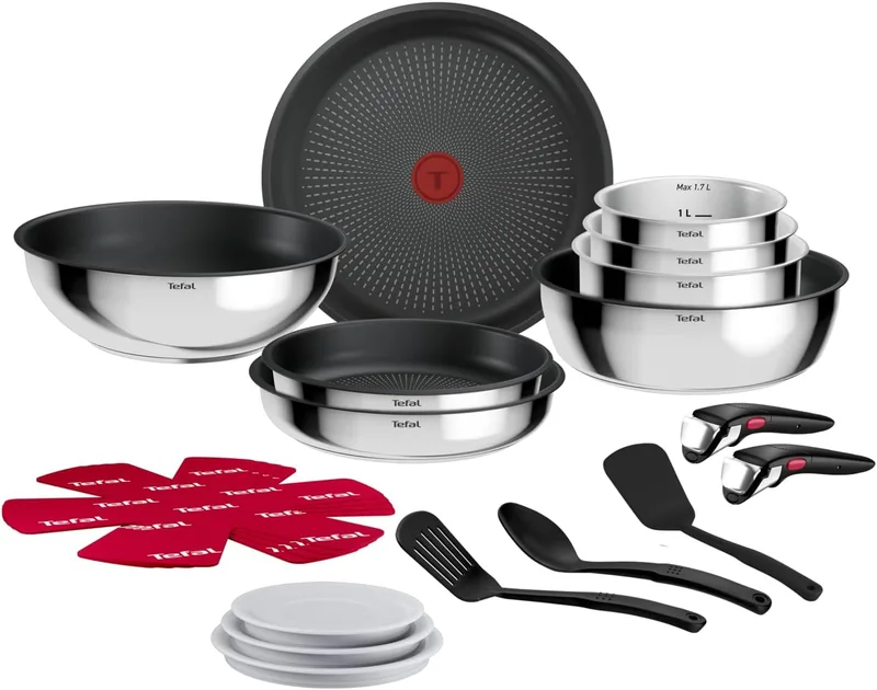 Tefal ▫️ Ingenio Comfort Max - Conjunto de 8 peças + 12 acessórios, aço inoxidável