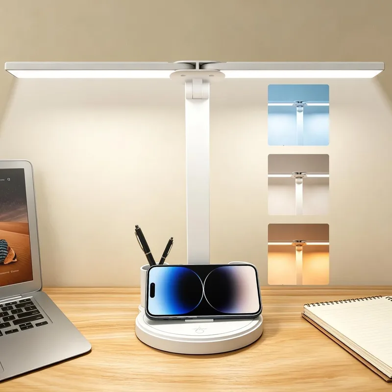Zensun ▫️ Candeeiro de secretária LED para casa, escritório e quarto, sem fios e recarregável, com controlo tátil, intensidade regulável, 3 modos de cor, suporte para canetas e para o telemóvel, tamanho compacto