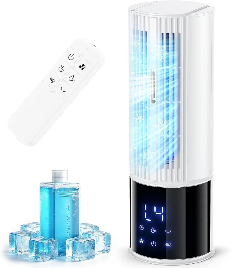 MaidellAir ▫️ Ar condicionado portátil 6 em 1, ventilador com 3 velocidades, modo «Tempestade», «Vento do sono», função de névoa e temporizador, oscilação de 45°/90°, ideal para a família e para o escritório (Branco pérola)