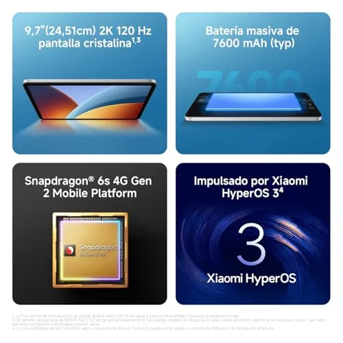 XIAOMI ▫️ REDMI Pad 2 Tablet de 9,7” 4+64 GB Prateado, bateria de 7600 mAh 2