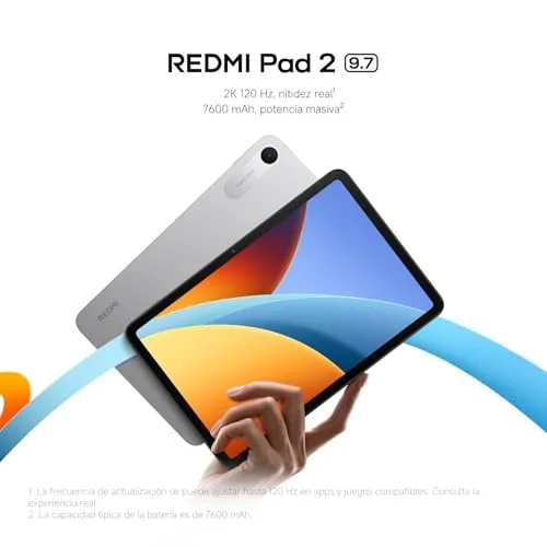 XIAOMI ▫️ REDMI Pad 2 Tablet de 9,7” 4+64 GB Prateado, bateria de 7600 mAh 6