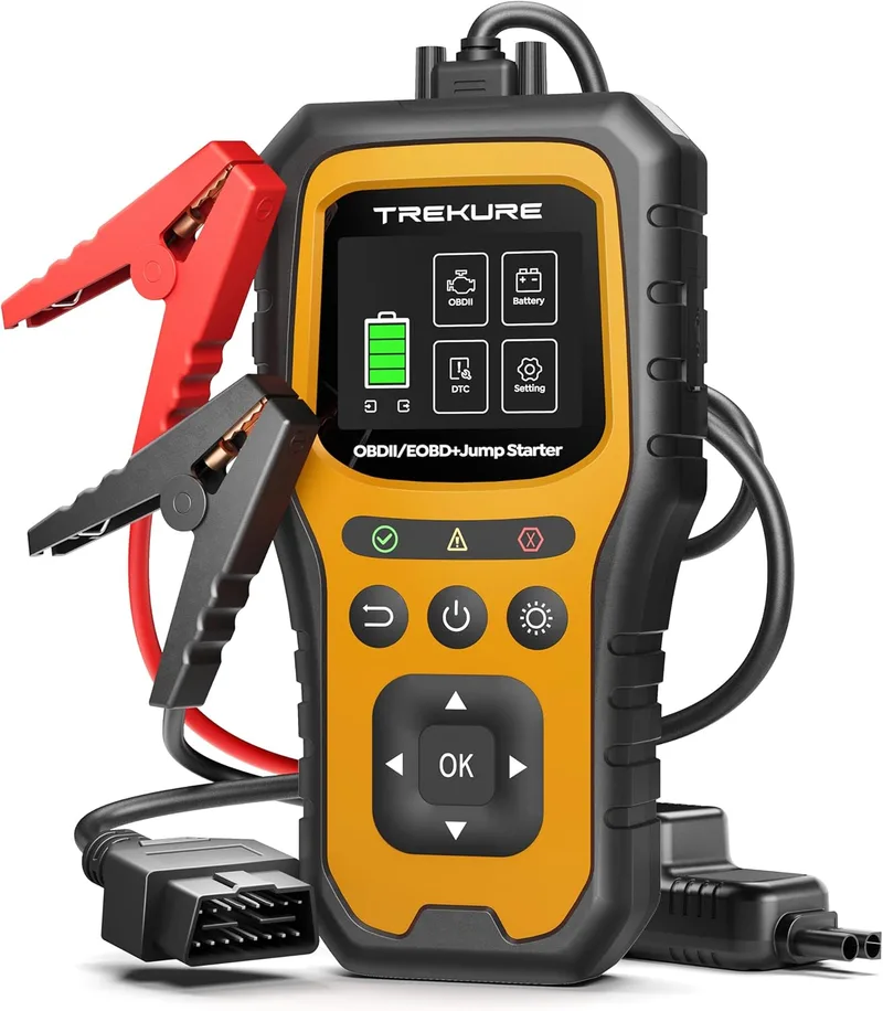 TREKURE ▫️ Arrancador de baterias de automóvel 7000 A com diagnóstico OBD2, arrancador portátil com função de arranque forçado, teste de bateria e ecrã grande (para todos os veículos a gasolina ou diesel de 10 L)