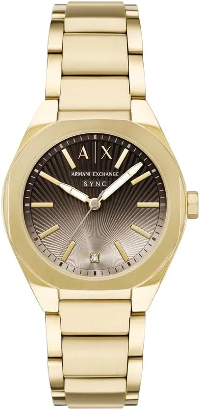 Armani Exchange ▫️ Relógio em aço inoxidável com acabamento dourado, 36 mm, para mulher, AX6031