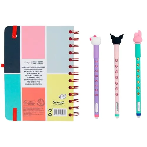 Mr. Wonderful ▫️ Conjunto de Agenda Escolar Hello Kitty 2026-2027 Semanal Pequena + 3 Canetas Apagáveis – Agenda Compacta com Autocolantes 2