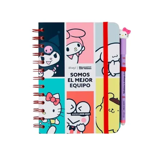 Mr. Wonderful ▫️ Conjunto de Agenda Escolar Hello Kitty 2026-2027 Semanal Pequena + 3 Canetas Apagáveis – Agenda Compacta com Autocolantes 3