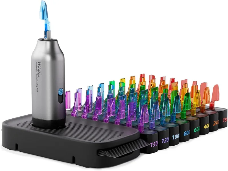 HOZO ▫️ Kit Combo Premium NeoSander – Mini conjunto de lixadeira recíproca para detalhes com 64 cabeças de lixagem codificadas por cor, base de carregamento e conjunto básico de lixa, ideia para presente