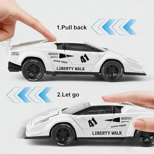 TGRCM-CZ ▫️ Modelo de carro Lamborghini LBWK Countach à escala 1/32, em liga de zinco. Modelo de carro com som e luz, para colecionadores e crianças a partir dos 3 anos. Presente de aniversário (branco) 3