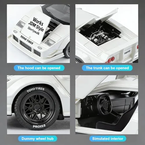 TGRCM-CZ ▫️ Modelo de carro Lamborghini LBWK Countach à escala 1/32, em liga de zinco. Modelo de carro com som e luz, para colecionadores e crianças a partir dos 3 anos. Presente de aniversário (branco) 4