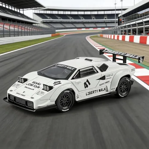 TGRCM-CZ ▫️ Modelo de carro Lamborghini LBWK Countach à escala 1/32, em liga de zinco. Modelo de carro com som e luz, para colecionadores e crianças a partir dos 3 anos. Presente de aniversário (branco) 7