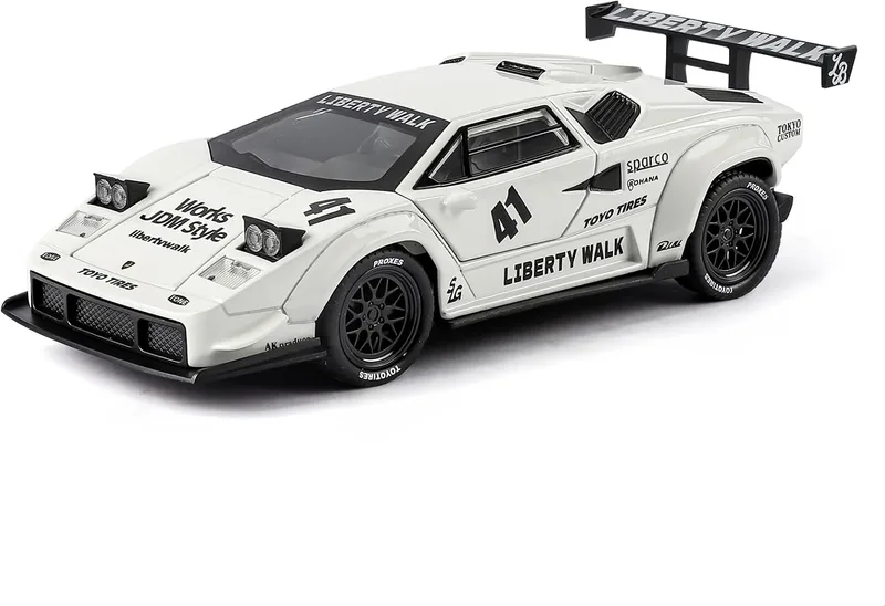 TGRCM-CZ ▫️ Modelo de carro Lamborghini LBWK Countach à escala 1/32, em liga de zinco. Modelo de carro com som e luz, para colecionadores e crianças a partir dos 3 anos. Presente de aniversário (branco)