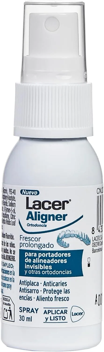 LACER ▫️ ALIGNER - Spray bucal para ortodontia invisível e alinhadores, 30 ml, frescura prolongada, anticárie e antiplaca, protege as gengivas, aplicação rápida sem necessidade de enxaguamento, sem glúten nem álcool