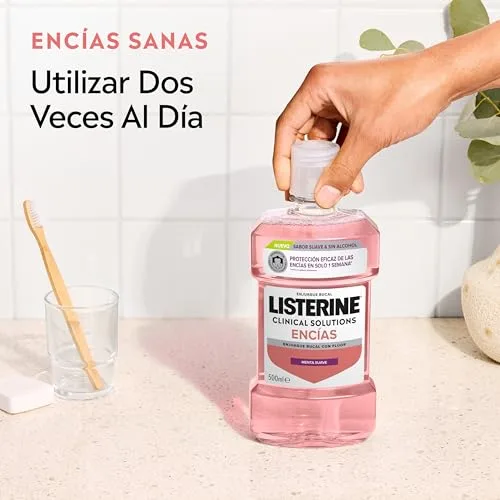 Listerine ▫️ Clinical Solutions Gengivas Sabor Suave (1x500 ml), elixir bucal com flúor que protege as gengivas, elixir bucal sem álcool com sabor a menta suave, elixir bucal para gengivas com mais 60% de zinco 4
