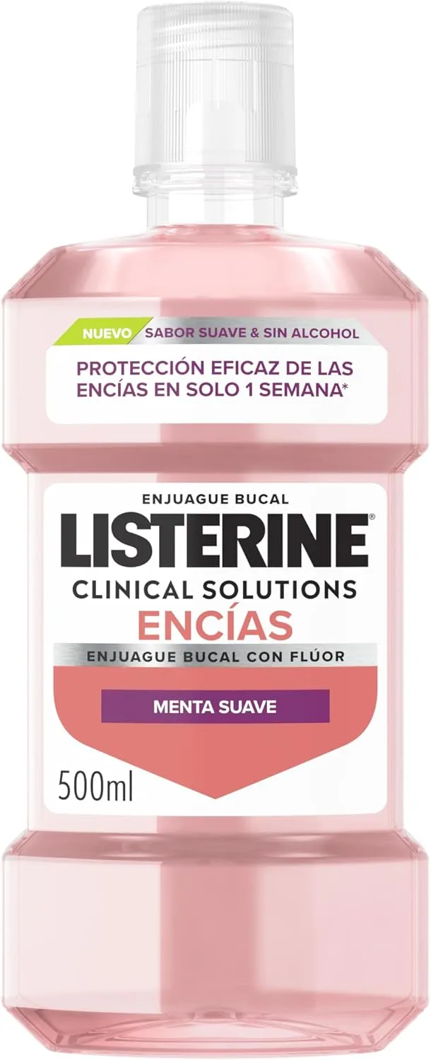 Listerine ▫️ Clinical Solutions Gengivas Sabor Suave (1x500 ml), elixir bucal com flúor que protege as gengivas, elixir bucal sem álcool com sabor a menta suave, elixir bucal para gengivas com mais 60% de zinco