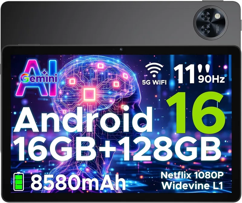 POPUX ▫️ U11 Android 16 Tablet 11 Polegadas, 16GB RAM+128GB ROM/2TB TF Tablet para Crianças, Bateria 8580 mAh, HD 90Hz, 13MP+5 MP/WiFi 5G/Face ID/Widevine L1/GMS/GPS/OTG/Audio 3.5mm Jack Tablets para Jogos