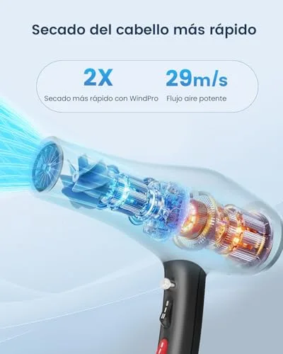 BANNILU ▫️ Secador de cabelo profissional iônico, secador iônico com 1 difusor, 2 bicos de penteado, 3 temperaturas, ar frio e quente, secagem rápida para todo o tipo de cabelo 2