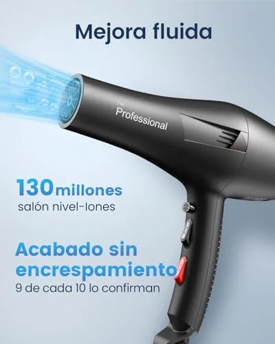 BANNILU ▫️ Secador de cabelo profissional iônico, secador iônico com 1 difusor, 2 bicos de penteado, 3 temperaturas, ar frio e quente, secagem rápida para todo o tipo de cabelo 3