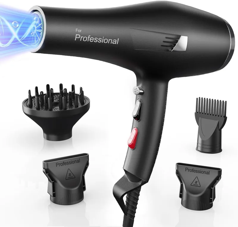 BANNILU ▫️ Secador de cabelo profissional iônico, secador iônico com 1 difusor, 2 bicos de penteado, 3 temperaturas, ar frio e quente, secagem rápida para todo o tipo de cabelo