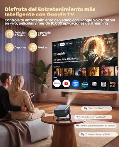 PUTRIMS ▫️ Projetor 4K 【Google TV/Altifalante de 30 W/Rotativo a 360°】 Projetor portátil de 1200 ANSI com aplicação oficial, assistente de voz, focagem automática/correção de distorção, HDR10, 1080p FHD, Wi-Fi e Bluetooth – Projetor inteligente para cinema em casa/ao ar livre 2