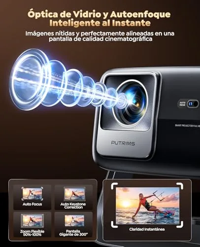 PUTRIMS ▫️ Projetor 4K 【Google TV/Altifalante de 30 W/Rotativo a 360°】 Projetor portátil de 1200 ANSI com aplicação oficial, assistente de voz, focagem automática/correção de distorção, HDR10, 1080p FHD, Wi-Fi e Bluetooth – Projetor inteligente para cinema em casa/ao ar livre 6