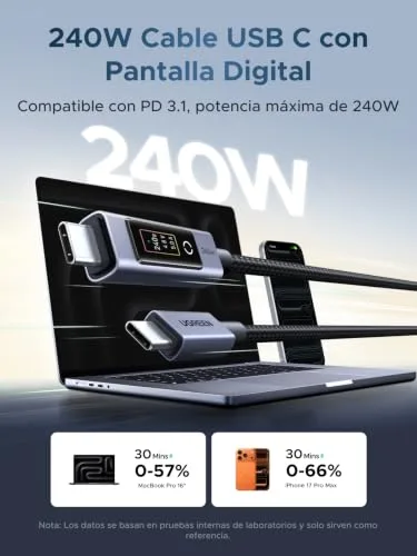 UGREEN ▫️ Nexode Cabo USB-C PD 3.1 de 240 W com Ecrã LED Digital (2 m) 2