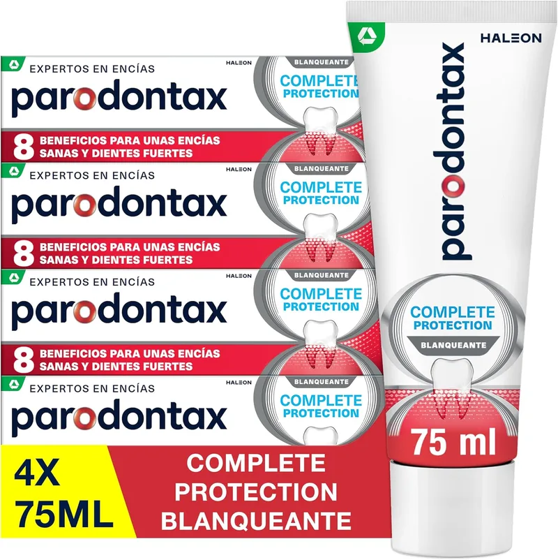 Parodontax ▫️ Complete Protection Branqueador, Pasta dentífrica branqueadora para gengivas, Embalagem de 4 x 75 ml