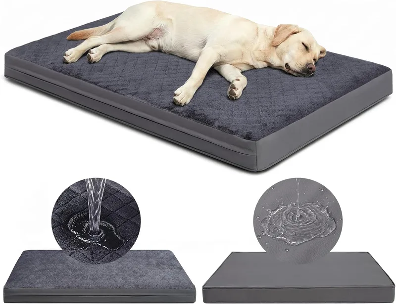 Favodormir ▫️ Cama para cães de grande porte - 104 x 68 x 8 cm, colchão impermeável para cães, um lado em pele sintética, cama ortopédica bifacetada para cães, forro impermeável, removível e lavável, cinzento
