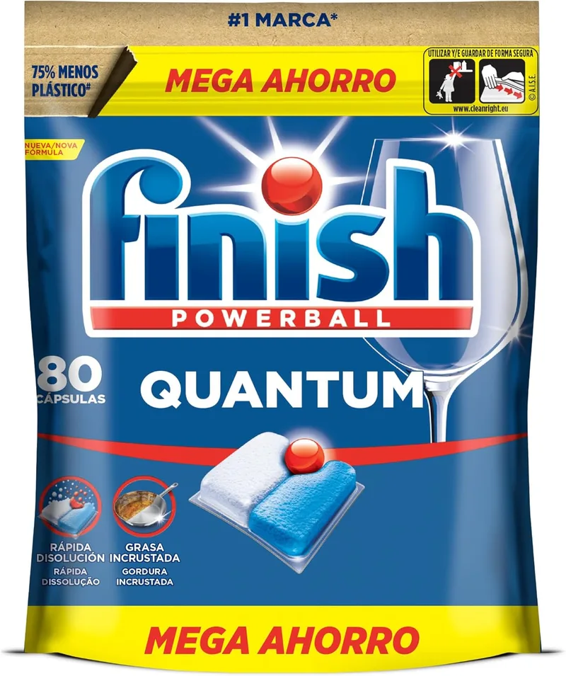 Finish ▫️ Powerball Quantum All in 1 - Pastilhas para máquina de lavar louça «tudo em 1», limpeza profunda e brilho superior, 80 pastilhas