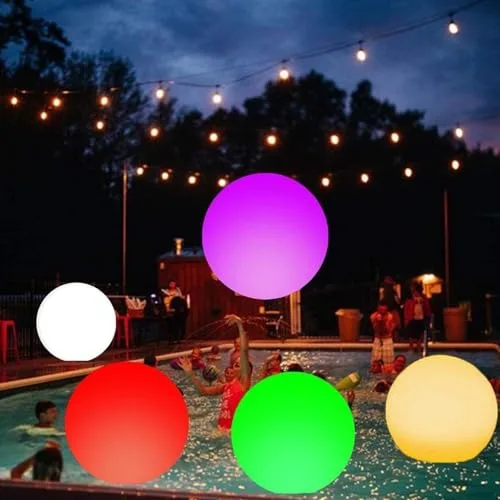 HUIKUANGEU ▫️ Luzes flutuantes, 2 unidades de bolas gigantes insufláveis com LED, luzes LED para piscina, bolas insufláveis de praia, para festas na piscina e na praia, jogos aquáticos 5