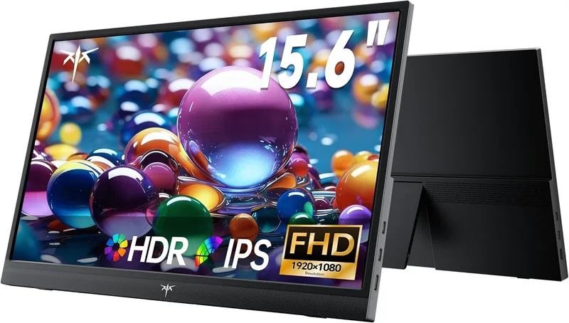 KTC ▫️ Monitor portátil de 15,6", 1080P FHD IPS, com saída USB-C e Mini HDMI para ecrã externo, monitor de jogos ultrafino com suporte e altifalantes, para portátil/PC/Mac/PS3/PS4/PS5/Xbox, preto
