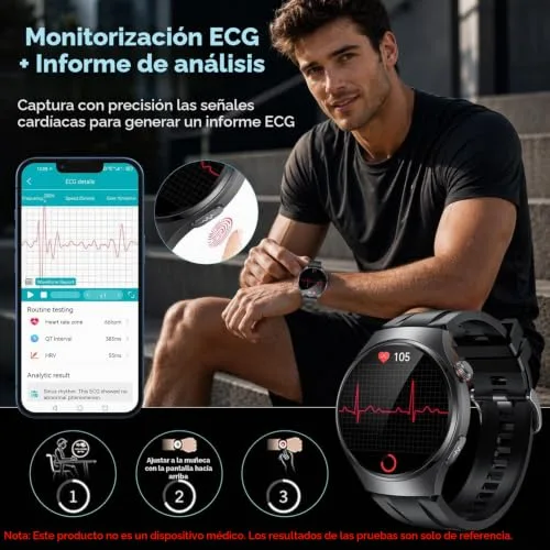 idomars ▫️ Relógio Inteligente para Homem com ECG+HRV: Relógio Inteligente AMOLED de 1,43'' com Bluetooth, Chamadas 24 horas, Pulsómetro, Temperatura, Monitorização da Pressão Arterial Corporal, Monitorização do Sono e Relógio Desportivo para iOS e Android 2