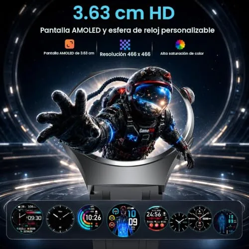 idomars ▫️ Relógio Inteligente para Homem com ECG+HRV: Relógio Inteligente AMOLED de 1,43'' com Bluetooth, Chamadas 24 horas, Pulsómetro, Temperatura, Monitorização da Pressão Arterial Corporal, Monitorização do Sono e Relógio Desportivo para iOS e Android 4