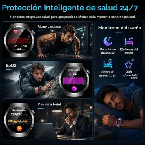 idomars ▫️ Relógio Inteligente para Homem com ECG+HRV: Relógio Inteligente AMOLED de 1,43'' com Bluetooth, Chamadas 24 horas, Pulsómetro, Temperatura, Monitorização da Pressão Arterial Corporal, Monitorização do Sono e Relógio Desportivo para iOS e Android 5