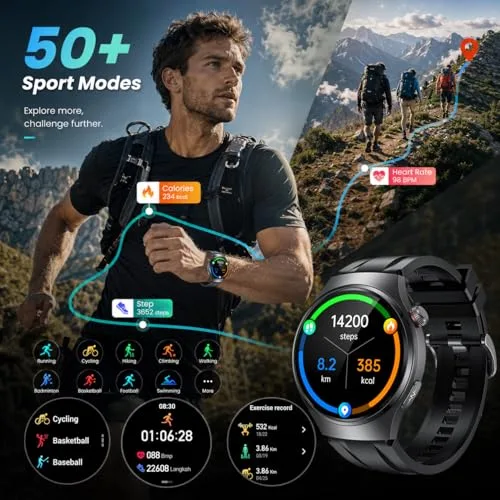 idomars ▫️ Relógio Inteligente para Homem com ECG+HRV: Relógio Inteligente AMOLED de 1,43'' com Bluetooth, Chamadas 24 horas, Pulsómetro, Temperatura, Monitorização da Pressão Arterial Corporal, Monitorização do Sono e Relógio Desportivo para iOS e Android 6