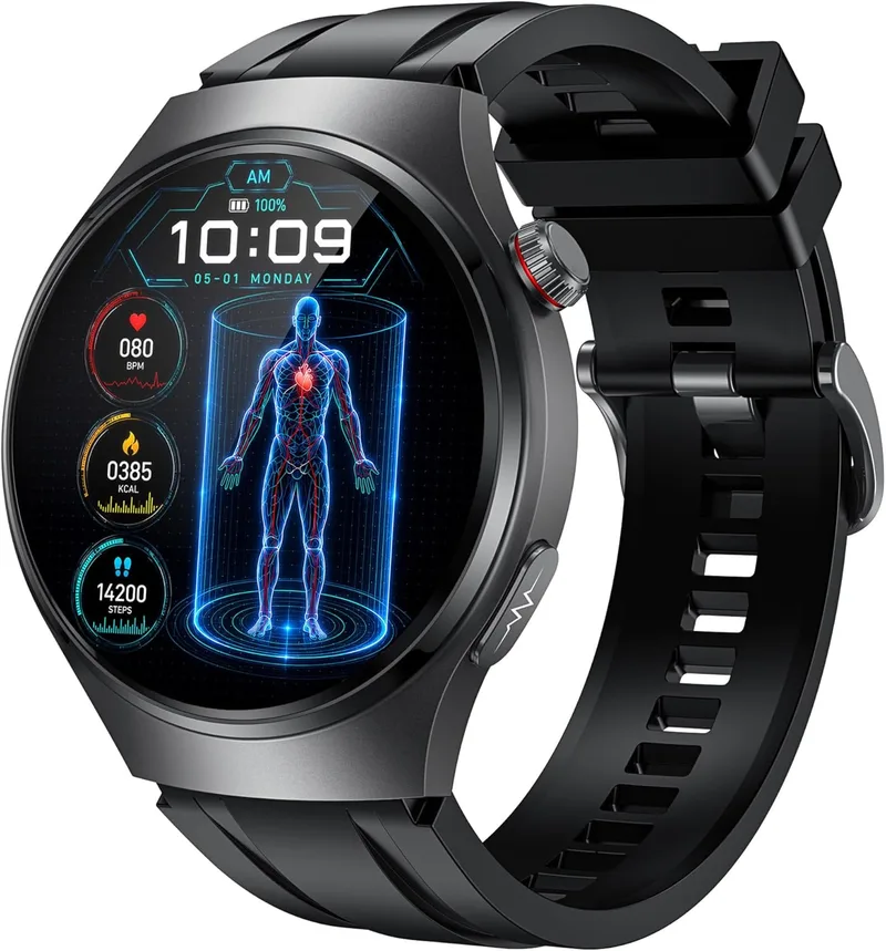 idomars ▫️ Relógio Inteligente para Homem com ECG+HRV: Relógio Inteligente AMOLED de 1,43'' com Bluetooth, Chamadas 24 horas, Pulsómetro, Temperatura, Monitorização da Pressão Arterial Corporal, Monitorização do Sono e Relógio Desportivo para iOS e Android