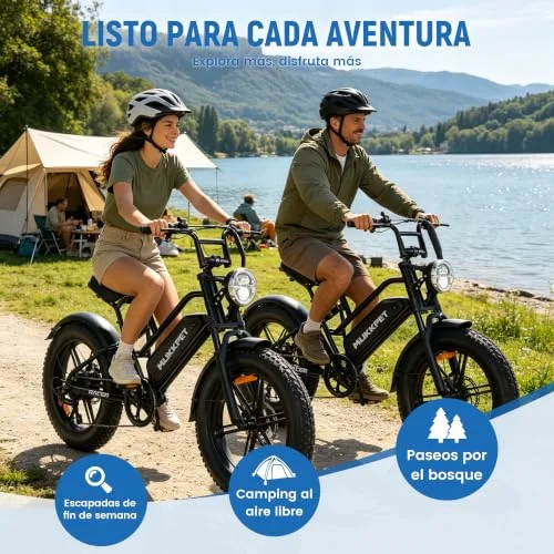 Mukkpet ▫️ Racer Ebike, Bicicleta Elétrica 48 V, 18 Ah, 864 Wh, Autonomia de 120 km, para Adultos, Velocidade Legal de 25 km/h, Todo-o-terreno, Suspensão Dupla, 7 Velocidades, Pneus Fat 20” x 4,0 5